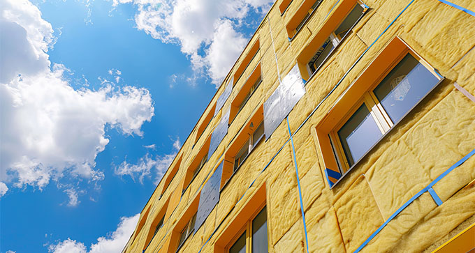 mineral wool on the exterior of a building being used for exterior insulation