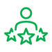 User icon with three stars, symbolizing expertise or quality ratings in a professional context.